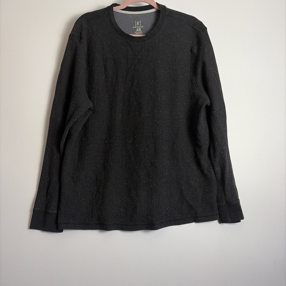 George Men's Waffle-Knit Thermal Crew Neck Black Long Sleeve Shirt Size XL